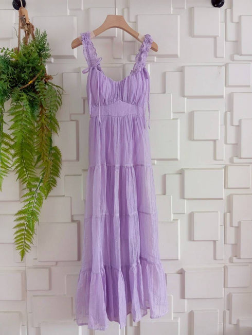 Ruched Up Sleeves Deep Neck Line Tiered Sundress
